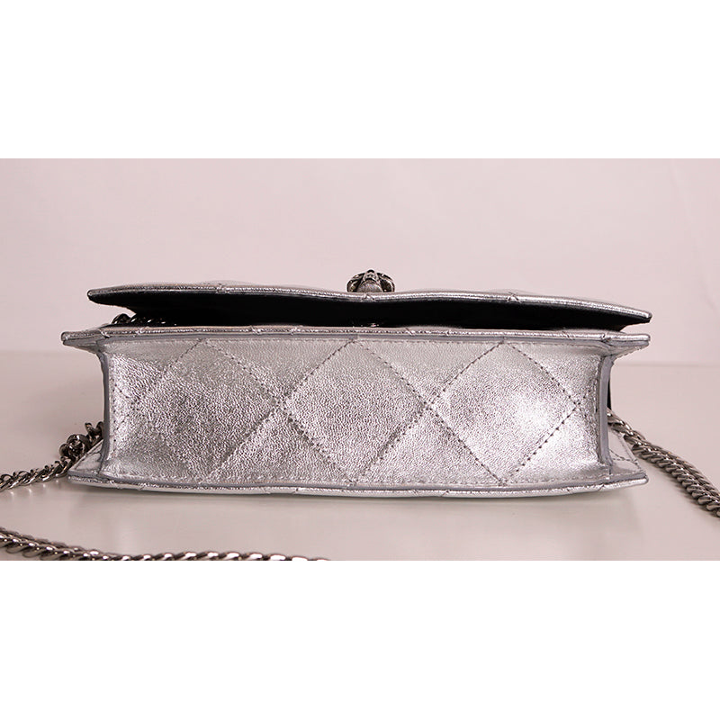 NEW $1290 ALEXANDER MCQUEEN Silver GRAFFITI Quilted Leather SKULL Crossbody BAG