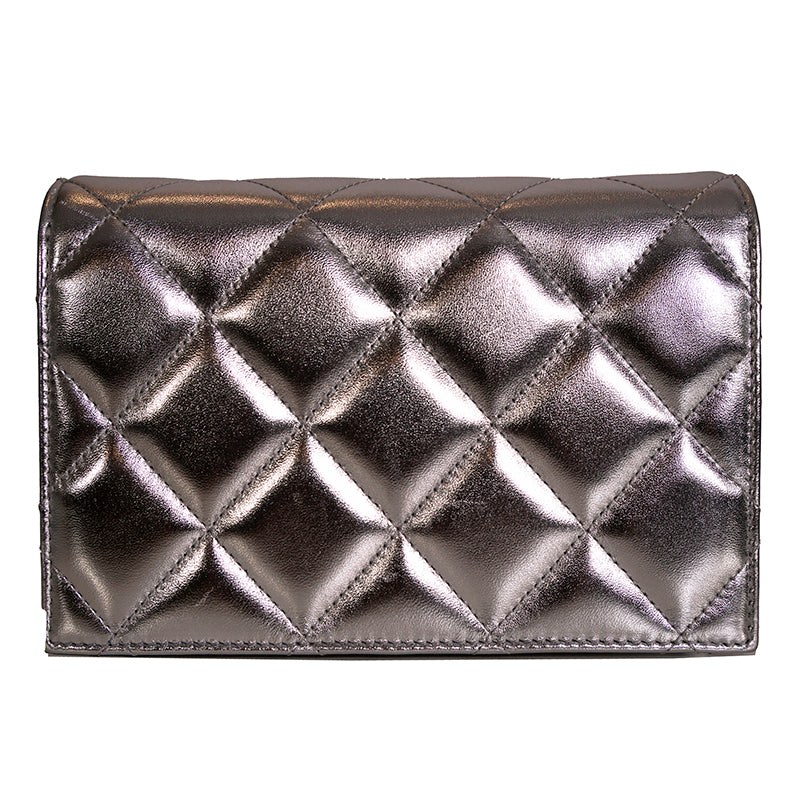 NEW $1290 ALEXANDER MCQUEEN Silver GRAFFITI Quilted Leather SKULL Crossbody BAG