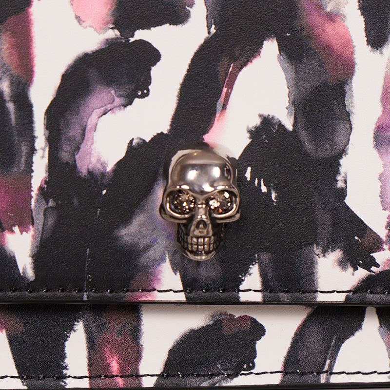 NEW $1290 ALEXANDER MCQUEEN Pink WATERCOLOR GRAFFITI Leather SKULL Crossbody BAG