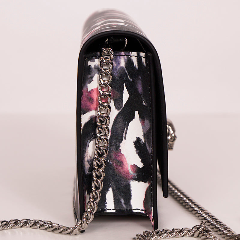 NEW $1290 ALEXANDER MCQUEEN Pink WATERCOLOR GRAFFITI Leather SKULL Crossbody BAG