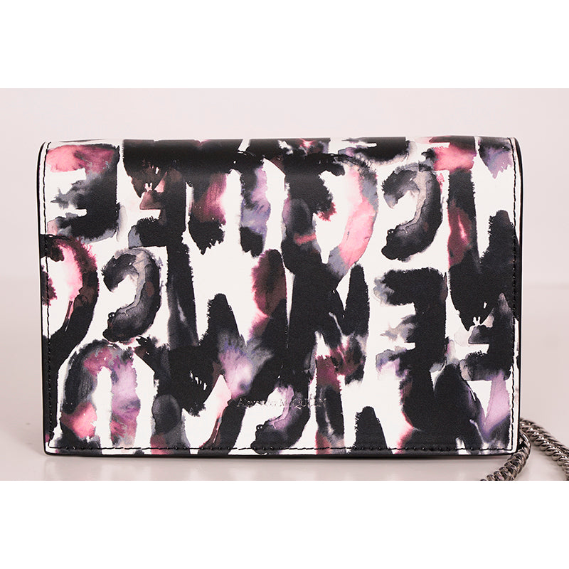 NEW $1290 ALEXANDER MCQUEEN Pink WATERCOLOR GRAFFITI Leather SKULL Crossbody BAG