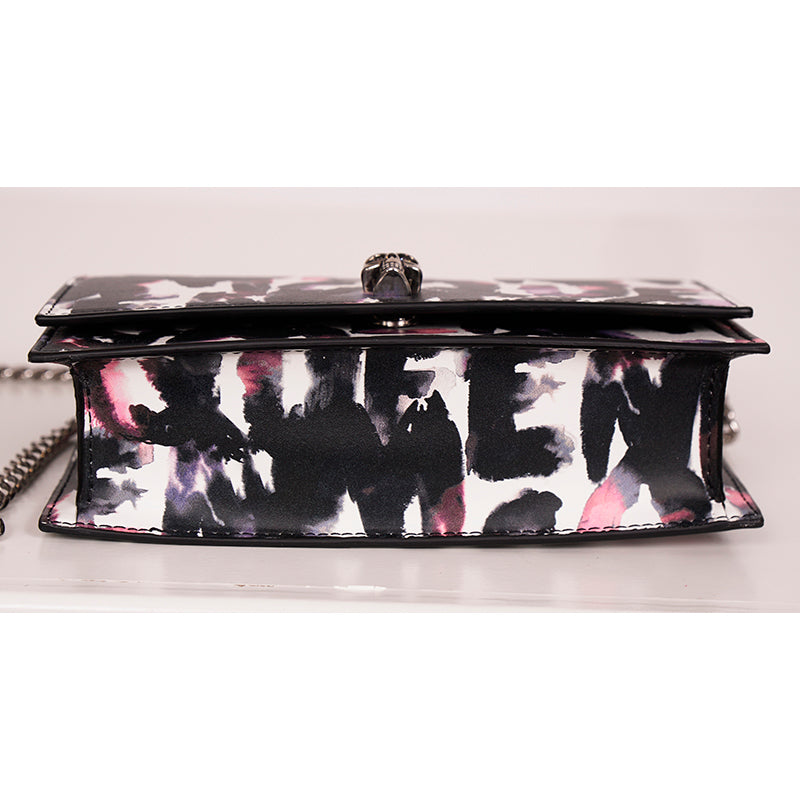 NEW $1290 ALEXANDER MCQUEEN Pink WATERCOLOR GRAFFITI Leather SKULL Crossbody BAG