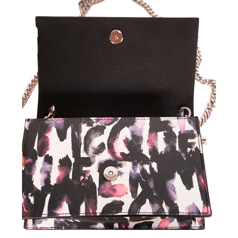 NEW $1290 ALEXANDER MCQUEEN Pink WATERCOLOR GRAFFITI Leather SKULL Crossbody BAG