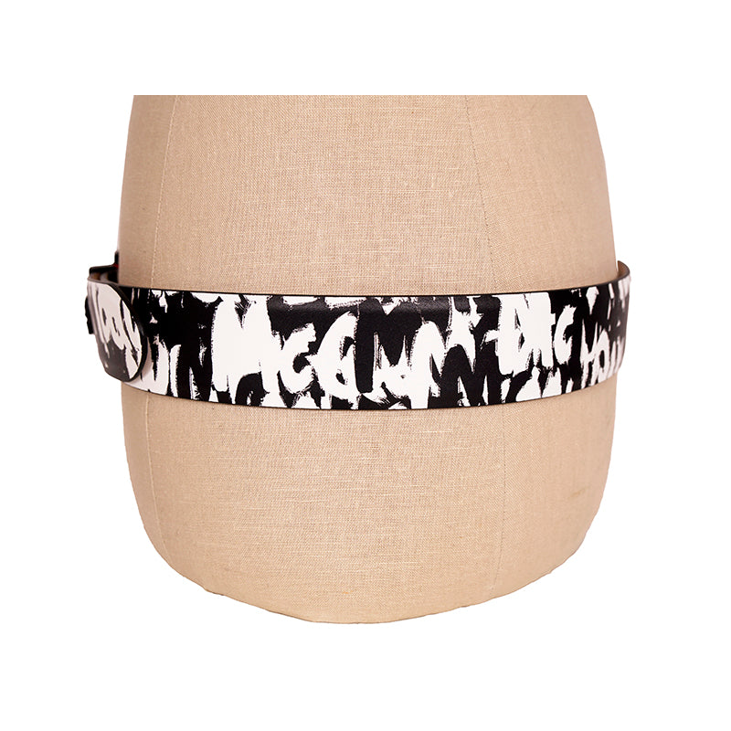 90/36 NEW $590 ALEXANDER MCQUEEN Black & White GRAFFITI-LOGO PRINT Leather BELT
