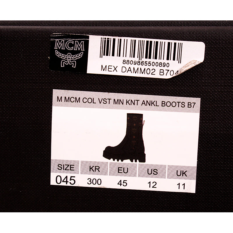 45 US 12 NEW $750 MCM Men Black Leather Cognac LOGO MONOGRAM Knit Chelsea BOOTS