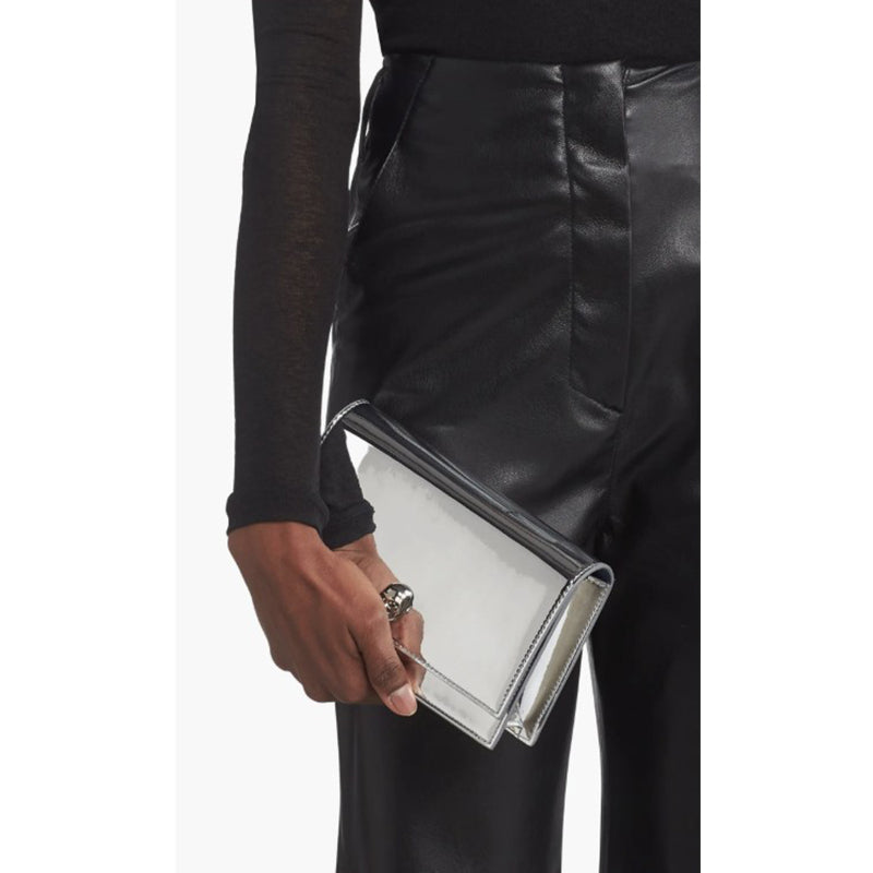 NEW $990 ALEXANDER MCQUEEN Glazed SHINY SILVER Leather MINI SKULL Chain BAG NIB