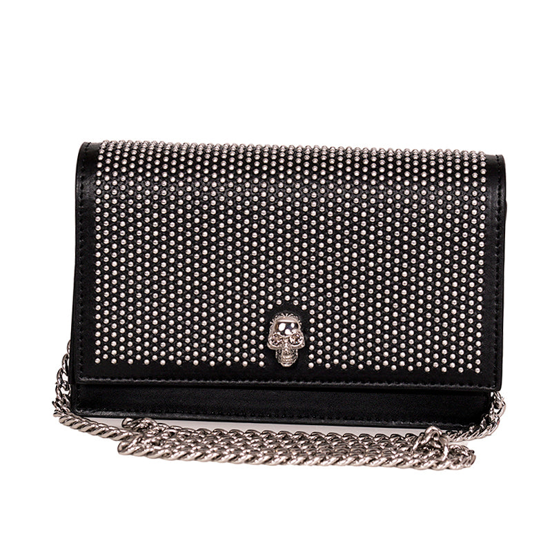 NEW $1390 ALEXANDER MCQUEEN Black STUDDED Leather SKULL Crossbody FLAP BAG NIB
