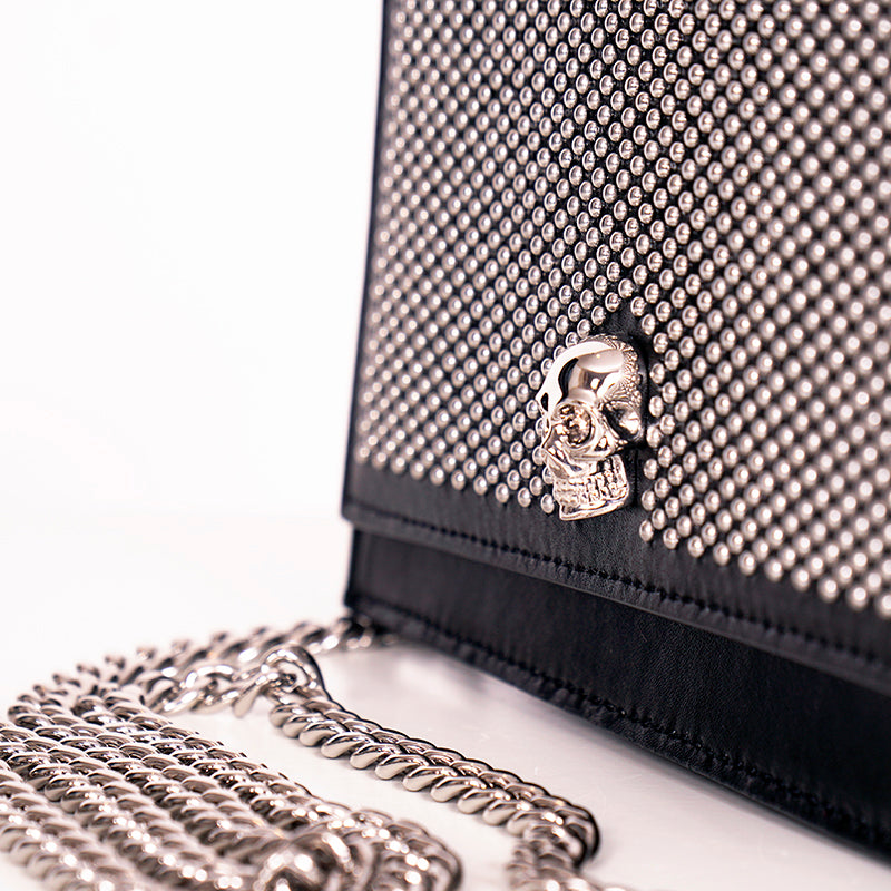 NEW $1390 ALEXANDER MCQUEEN Black STUDDED Leather SKULL Crossbody FLAP BAG NIB