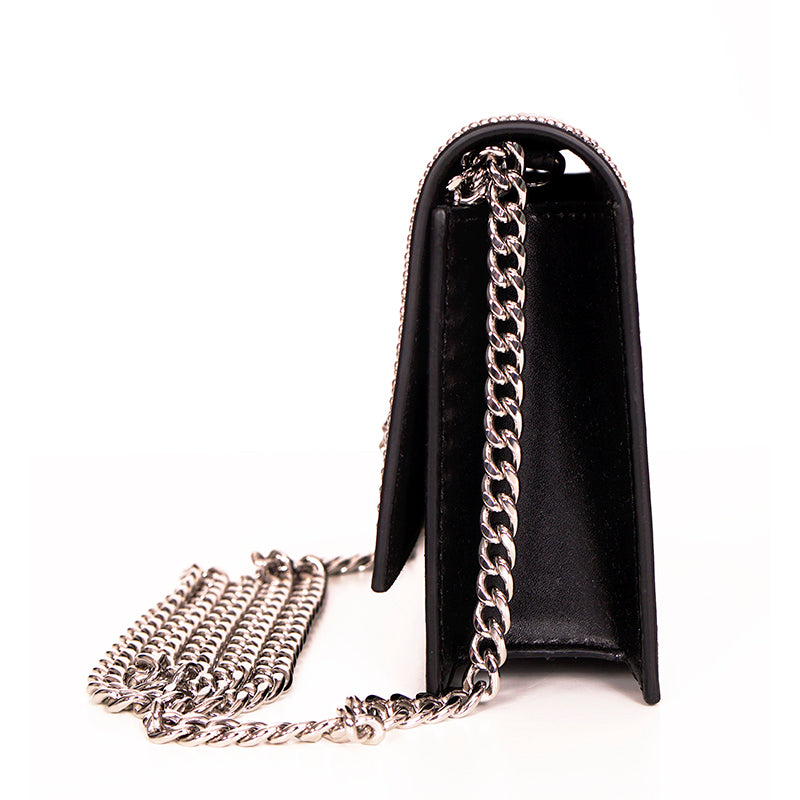 NEW $1390 ALEXANDER MCQUEEN Black STUDDED Leather SKULL Crossbody FLAP BAG NIB