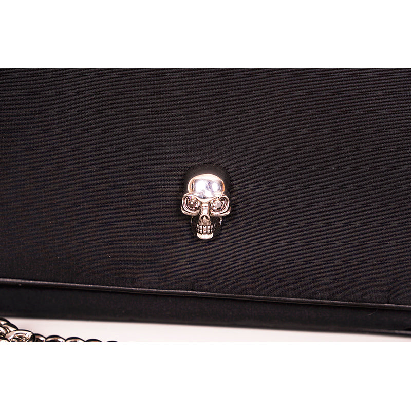 NEW $890 ALEXANDER MCQUEEN Black Nylon CRYSTAL SKULL Camera Flap BAG RED LINING!