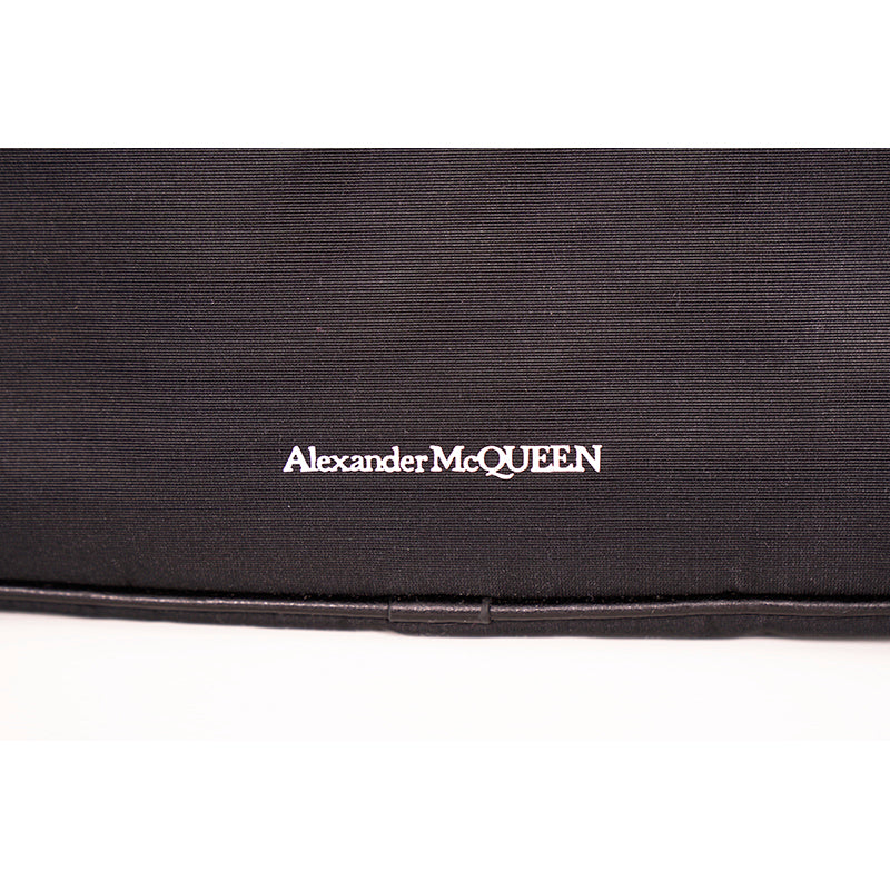 NEW $890 ALEXANDER MCQUEEN Black Nylon CRYSTAL SKULL Camera Flap BAG RED LINING!