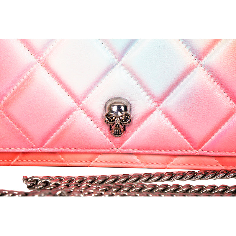 NEW $1,290 ALEXANDER MCQUEEN Pink Degraded OMBRE Leather QUILTED Skull FLAP BAG