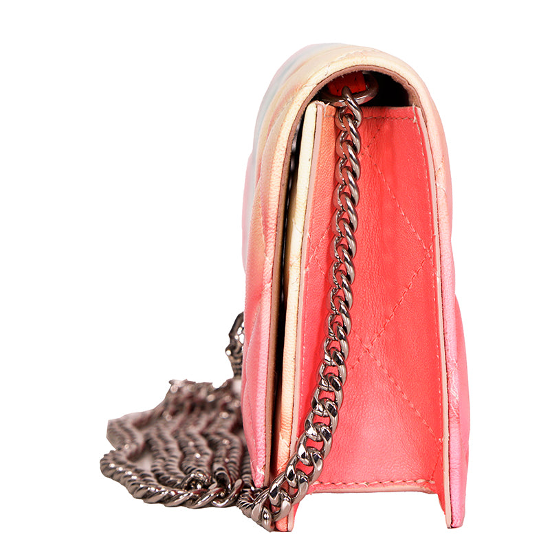 NEW $1,290 ALEXANDER MCQUEEN Pink Degraded OMBRE Leather QUILTED Skull FLAP BAG