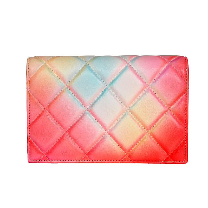 NEW $1,290 ALEXANDER MCQUEEN Pink Degraded OMBRE Leather QUILTED Skull FLAP BAG
