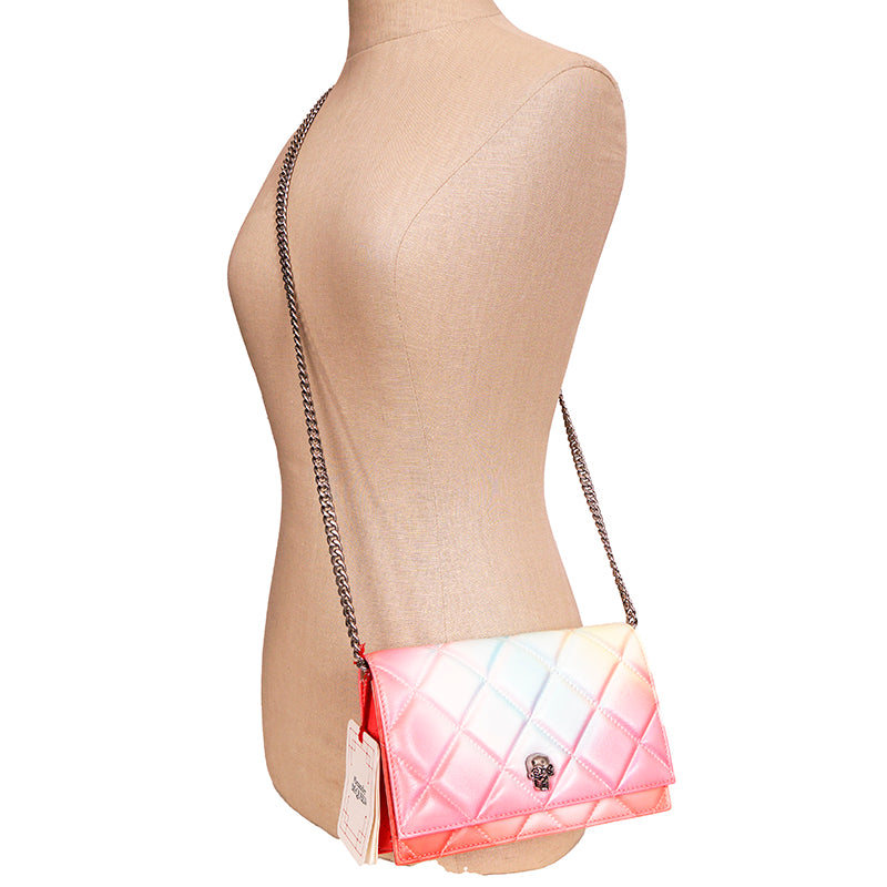 NEW $1,290 ALEXANDER MCQUEEN Pink Degraded OMBRE Leather QUILTED Skull FLAP BAG