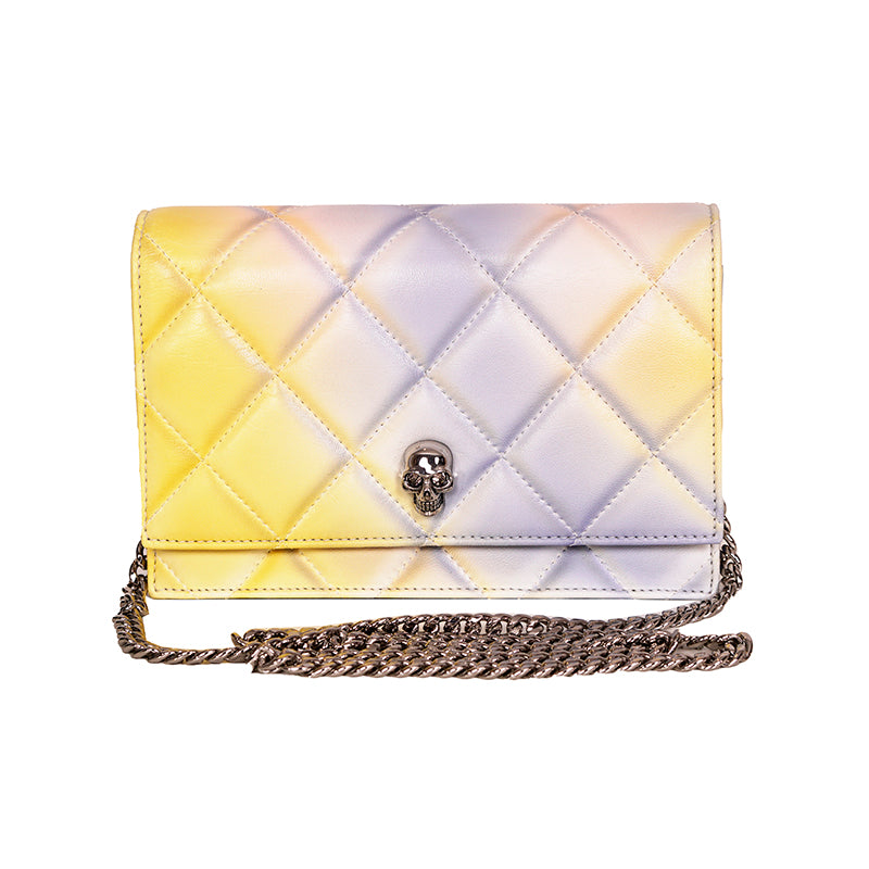 NEW $1,290 ALEXANDER MCQUEEN Pink Degraded OMBRE Leather QUILTED Skull FLAP BAG