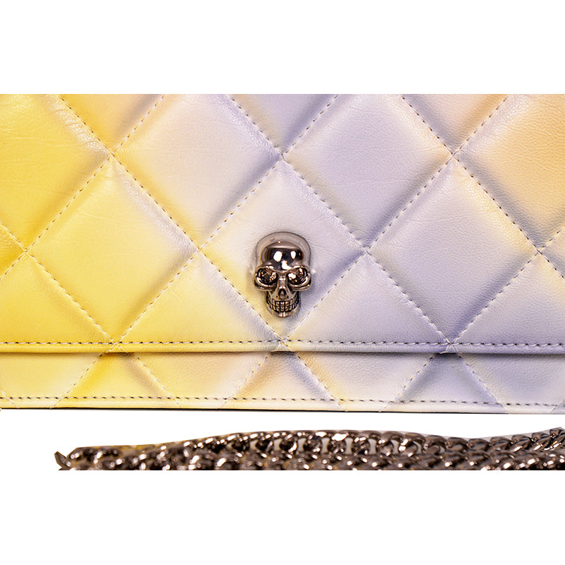 NEW $1,290 ALEXANDER MCQUEEN Pink Degraded OMBRE Leather QUILTED Skull FLAP BAG