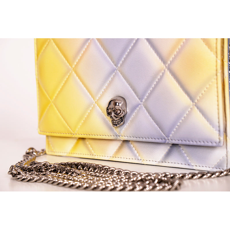 NEW $1,290 ALEXANDER MCQUEEN Pink Degraded OMBRE Leather QUILTED Skull FLAP BAG