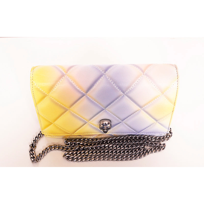 NEW $1,290 ALEXANDER MCQUEEN Pink Degraded OMBRE Leather QUILTED Skull FLAP BAG