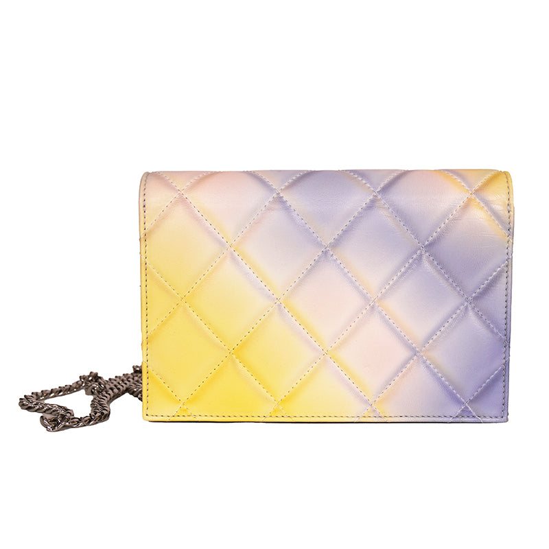 NEW $1,290 ALEXANDER MCQUEEN Pink Degraded OMBRE Leather QUILTED Skull FLAP BAG
