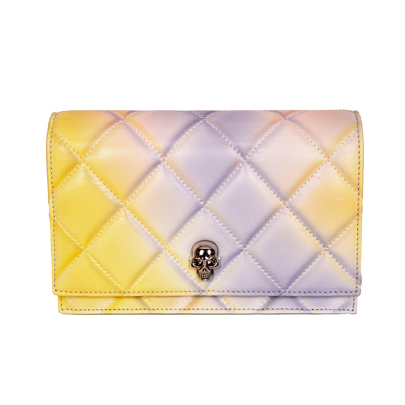 NEW $1,290 ALEXANDER MCQUEEN Pink Degraded OMBRE Leather QUILTED Skull FLAP BAG