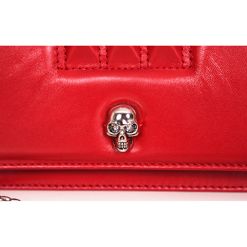 NEW $1290 ALEXANDER MCQUEEN Red Leather MOTORCYCLE RIBBED SKULL Crossbody BAG
