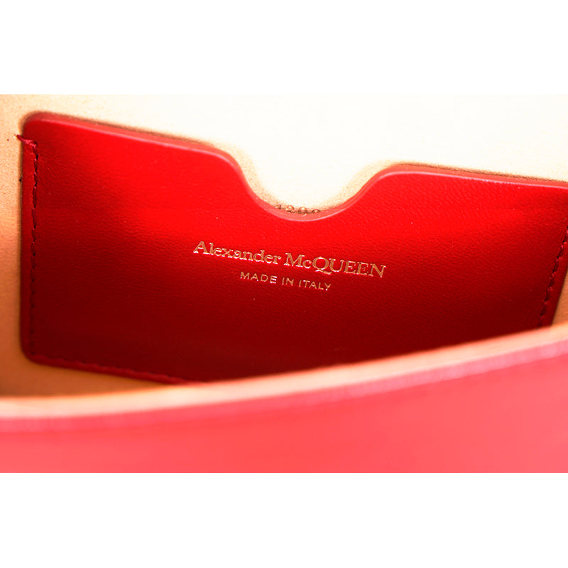 NEW $1290 ALEXANDER MCQUEEN Red Leather MOTORCYCLE RIBBED SKULL Crossbody BAG