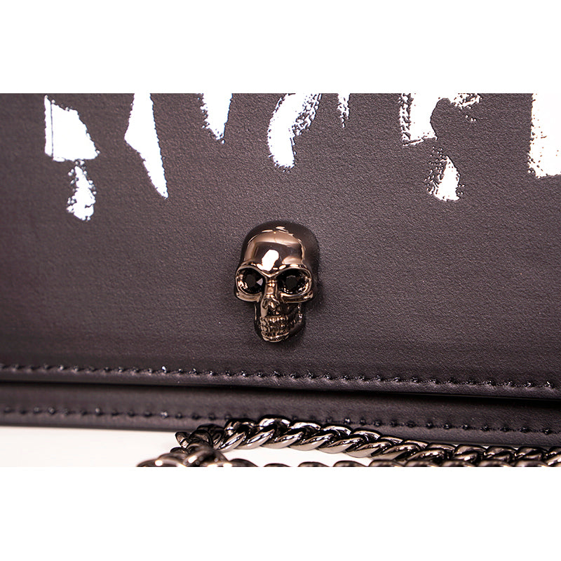 NEW $1290 ALEXANDER MCQUEEN Black WHITE GRAFFITI Leather SKULL Crossbody BAG NIB