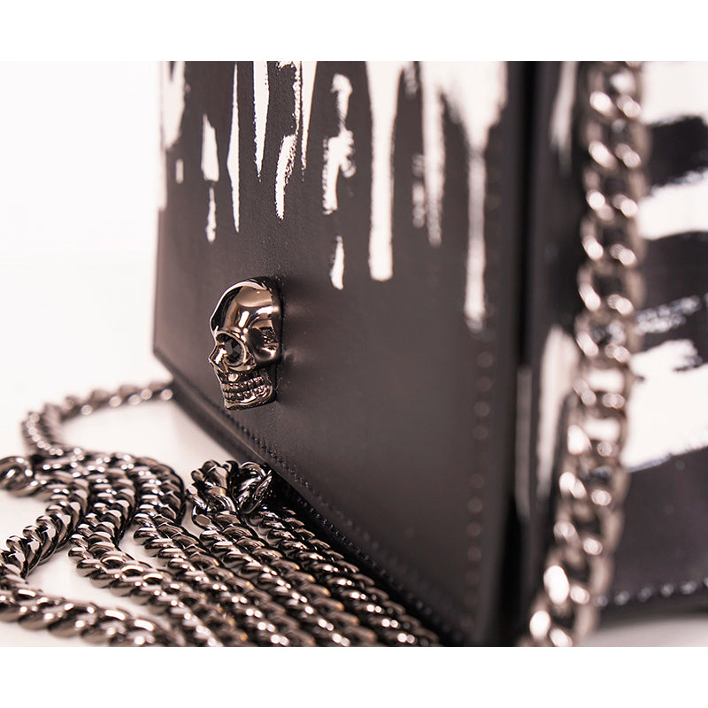 NEW $1290 ALEXANDER MCQUEEN Black WHITE GRAFFITI Leather SKULL Crossbody BAG NIB