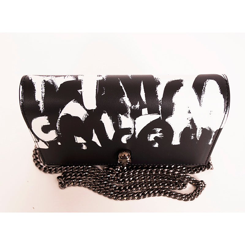 NEW $1290 ALEXANDER MCQUEEN Black WHITE GRAFFITI Leather SKULL Crossbody BAG NIB