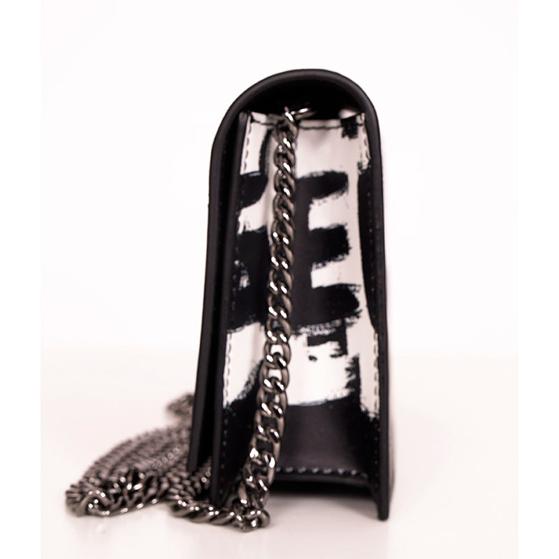 NEW $1290 ALEXANDER MCQUEEN Black WHITE GRAFFITI Leather SKULL Crossbody BAG NIB
