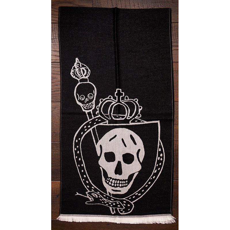 NEW $695 ALEXANDER MCQUEEN Black OVERSIZE ROYAL SKULL Lion Snake 100% Wool SCARF