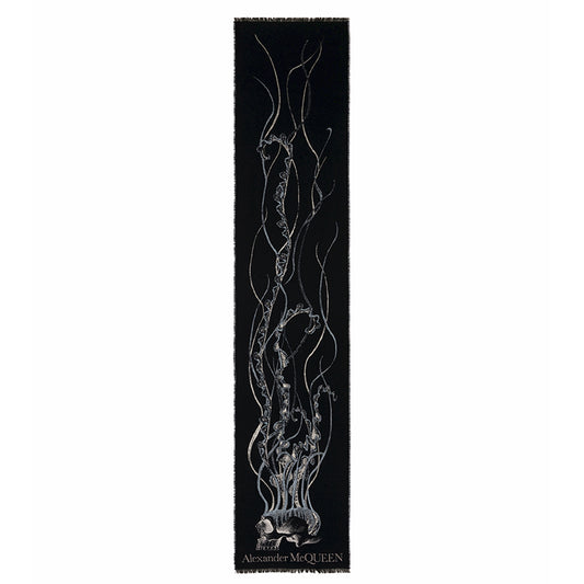 NEW $520 ALEXANDER MCQUEEN Midnight Blue JELLYFISH SKULL Wool Silk Long SCARF
