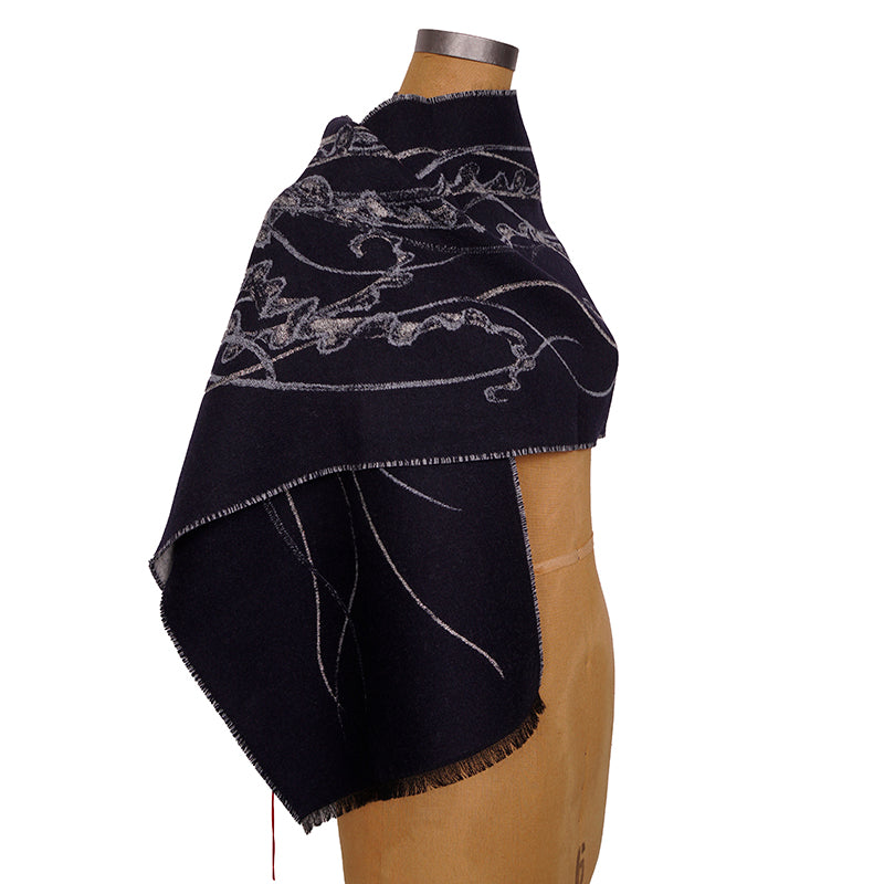NEW $520 ALEXANDER MCQUEEN Midnight Blue JELLYFISH SKULL Wool Silk Long SCARF