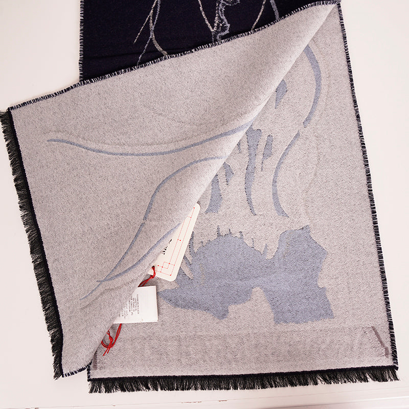 NEW $520 ALEXANDER MCQUEEN Midnight Blue JELLYFISH SKULL Wool Silk Long SCARF
