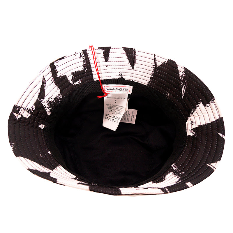 sz S NEW $460 ALEXANDER MCQUEEN Black & White PAINTED GRAFFITI LOGO Bucket HAT
