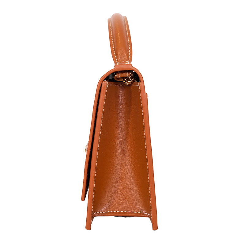 NEW $1,290 ALEXANDER MCQUEEN Caramel Leather SKULL TOP HANDLE BAG & CHAIN STRAP