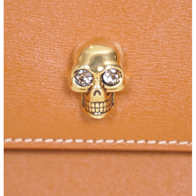 NEW $1,290 ALEXANDER MCQUEEN Caramel Leather SKULL TOP HANDLE BAG & CHAIN STRAP