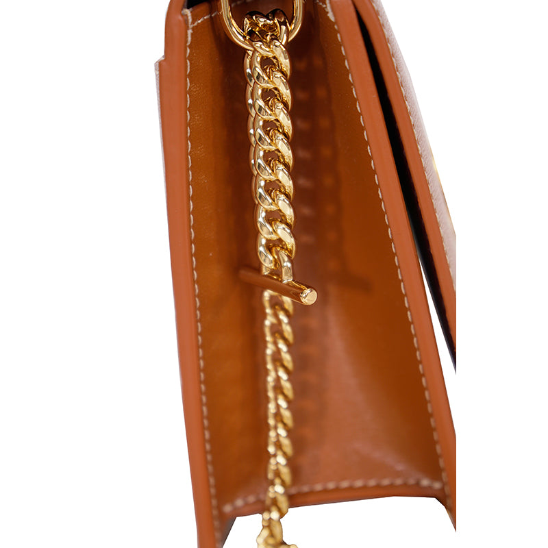 NEW $1,290 ALEXANDER MCQUEEN Caramel Leather SKULL TOP HANDLE BAG & CHAIN STRAP