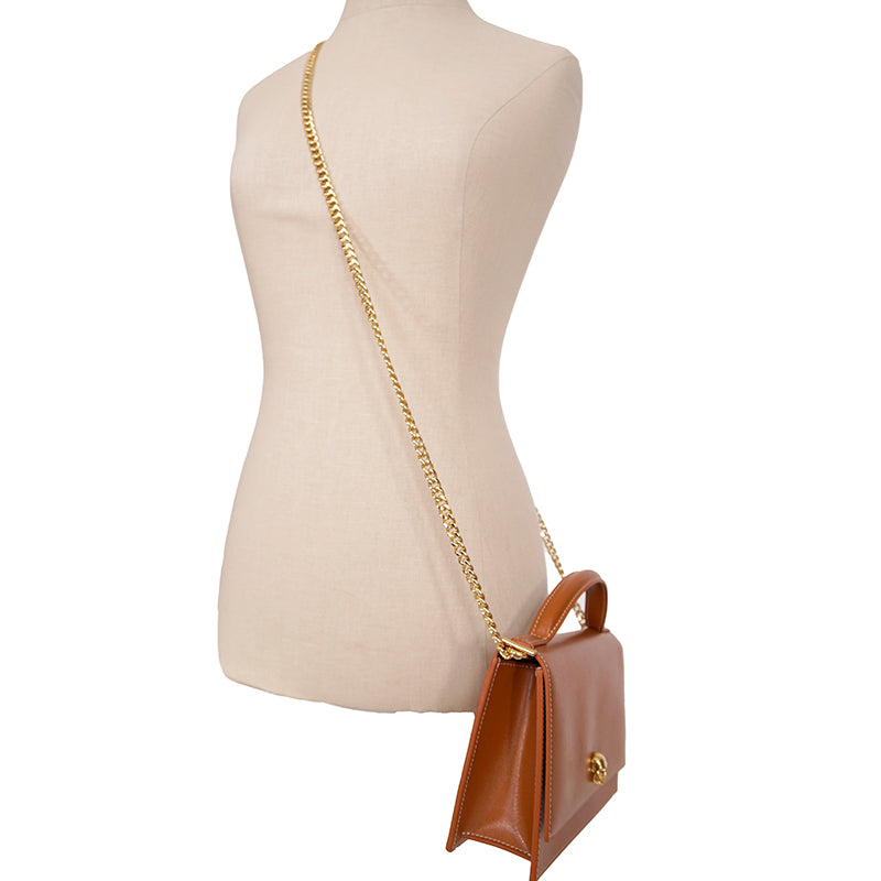 NEW $1,290 ALEXANDER MCQUEEN Caramel Leather SKULL TOP HANDLE BAG & CHAIN STRAP
