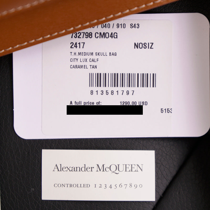 NEW $1,290 ALEXANDER MCQUEEN Caramel Leather SKULL TOP HANDLE BAG & CHAIN STRAP