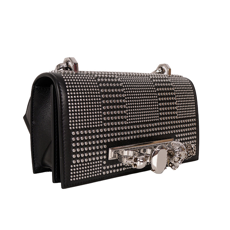 NEW $2,690 ALEXANDER MCQUEEN Black SKULL KNUCKLE Studded Leather Cross-body BAG