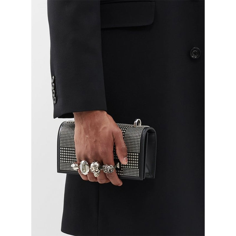 NEW $2,690 ALEXANDER MCQUEEN Black SKULL KNUCKLE Studded Leather Cross-body BAG