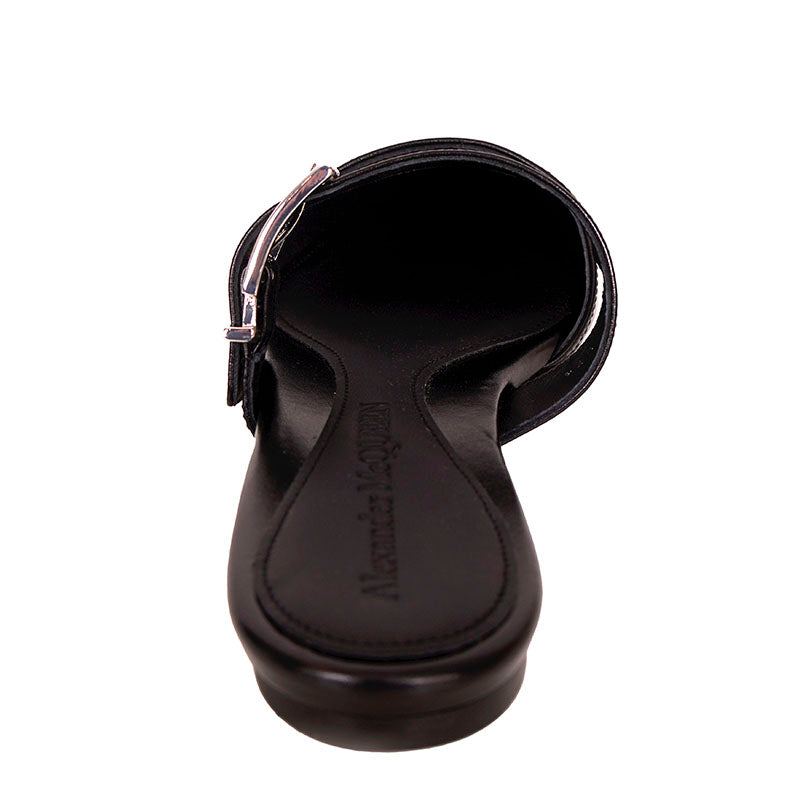 37.5 NEW $1050 ALEXANDER MCQUEEN Black Leather METAL POINT TOE SlipOn Mule FLATS