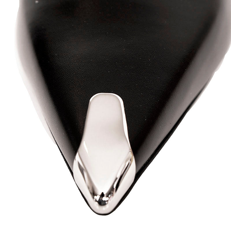 37.5 NEW $1050 ALEXANDER MCQUEEN Black Leather METAL POINT TOE SlipOn Mule FLATS