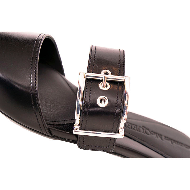 37.5 NEW $1050 ALEXANDER MCQUEEN Black Leather METAL POINT TOE SlipOn Mule FLATS