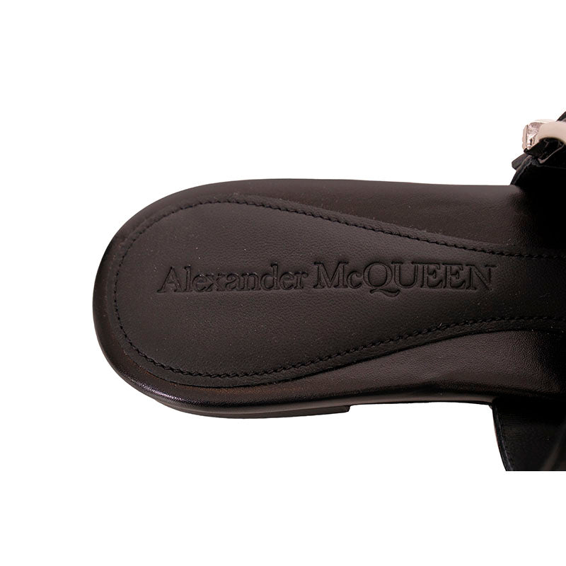 37.5 NEW $1050 ALEXANDER MCQUEEN Black Leather METAL POINT TOE SlipOn Mule FLATS