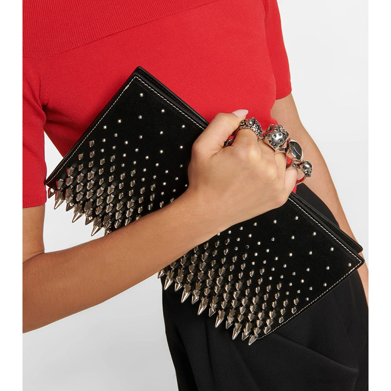 NEW $2990 ALEXANDER MCQUEEN Black SILVER SPIKE STUDDED KNUCKLE 4 Ring SKULL BAG