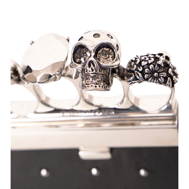 NEW $2990 ALEXANDER MCQUEEN Black SILVER SPIKE STUDDED KNUCKLE 4 Ring SKULL BAG