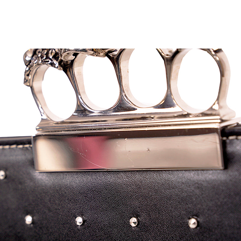 NEW $2990 ALEXANDER MCQUEEN Black SILVER SPIKE STUDDED KNUCKLE 4 Ring SKULL BAG
